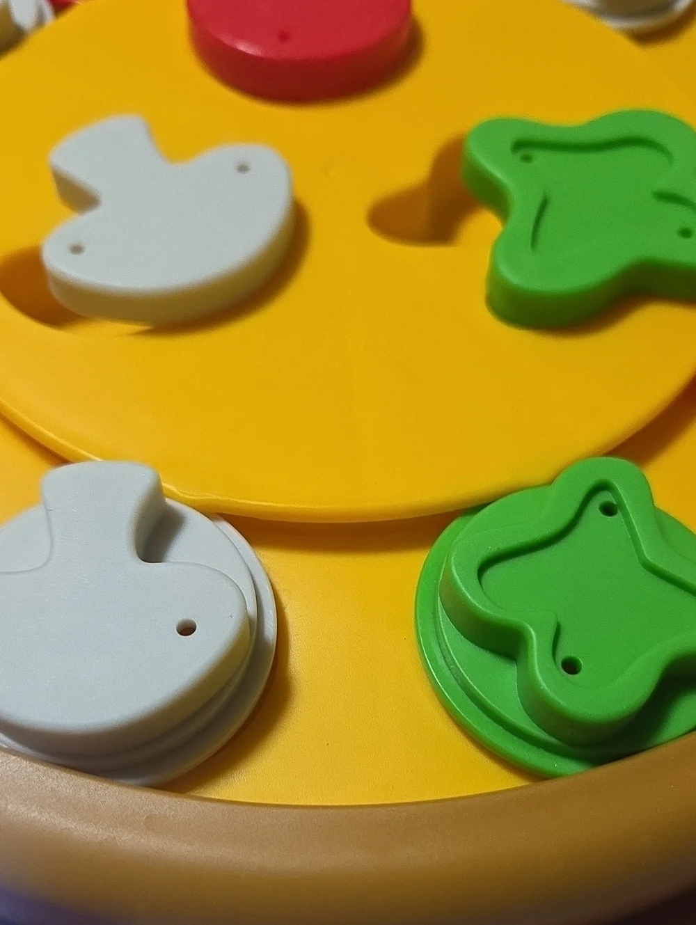 Brightkins Pizza Party Dog Treat Puzzle - Orange, Yellow, Red, Green, White